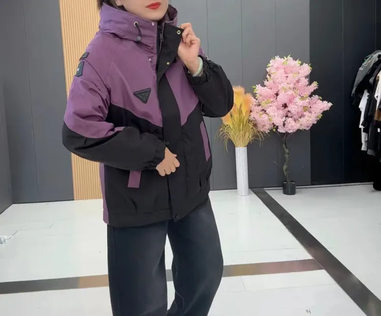 067加棉新款连帽大码拼接显瘦时尚冲锋衣棉服外套