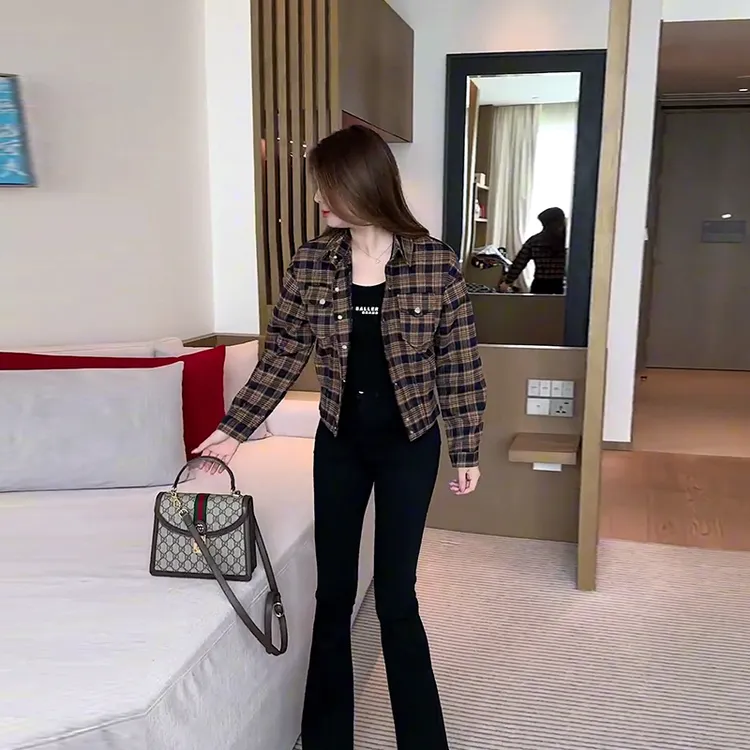 格子衬衫短外套女2025秋季新品气质时尚小个子港味风休闲长袖上衣