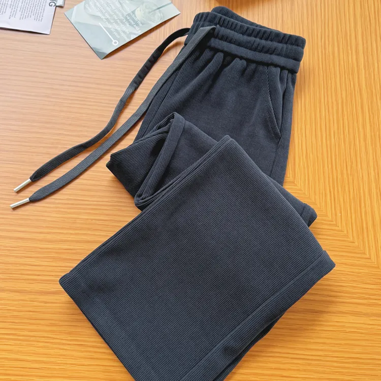 直筒窄版梧桐阔腿裤女秋冬2025新款加绒小个子显瘦欧棉绒休闲裤子