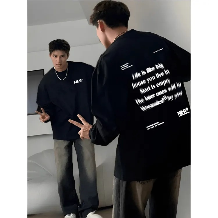 重磅纯棉时尚字母印花百搭长袖T恤男春秋ins潮牌内搭打底衫上衣