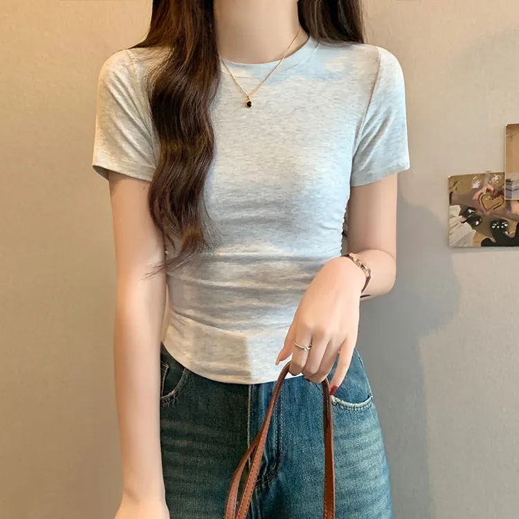  白色正肩短袖t恤女2025新款紧身内搭半袖体恤打底上衣夏季修韩版