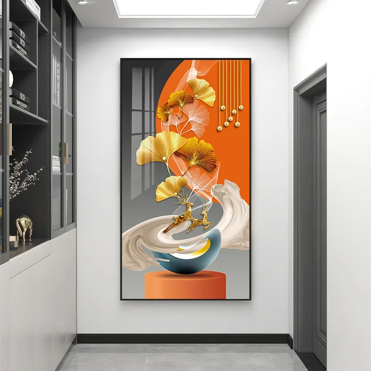 【福禄呈祥】入户玄关装饰画A现代过道走廊尽头壁画-晶瓷镶钻带灯