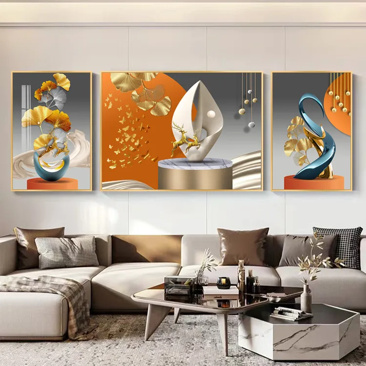 【福禄呈祥】现代简约客厅装饰画三联画A沙发背景画晶瓷镶钻工艺