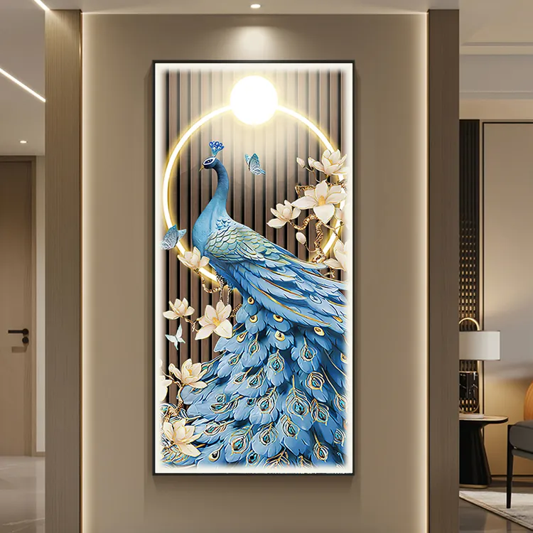 【吉祥富贵】入户玄关装饰画G现代过道走廊尽头壁画-晶瓷镶钻带灯