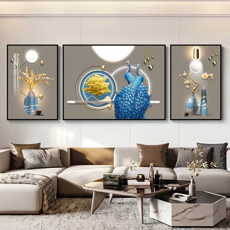 【吉祥富贵】客厅装饰画三联画K09现代简约沙发背景晶瓷镶钻工艺