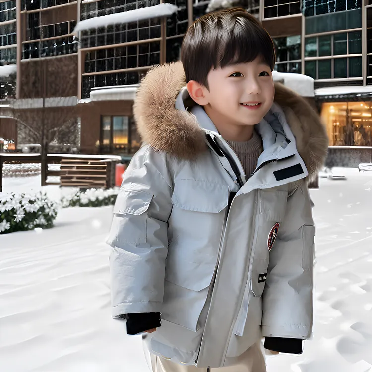 儿童羽绒服男童白鸭绒派克服冬装男孩女宝宝中小童真毛领长款外套