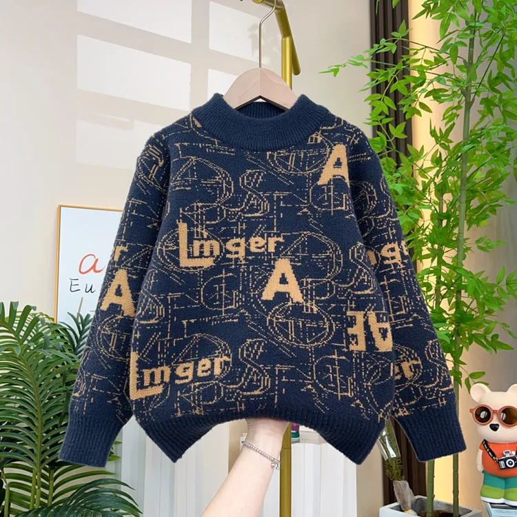 男童毛衣2025秋冬新款儿童加绒加厚打底针织衫套头上衣中大童潮