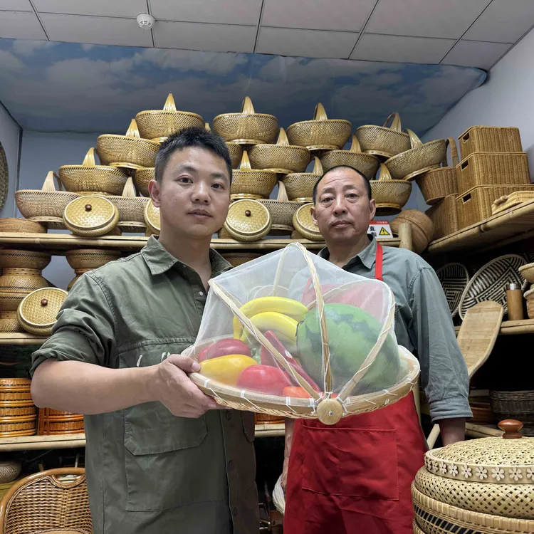 圆形菜罩可折叠饭罩簸箕带网防蚊苍馒头筐防虫筐竹编生活用品