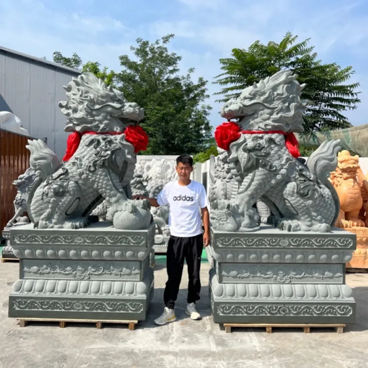 石雕麒麟一对万源青石麒麟花岗岩汉白玉貔貅公司会所庭院门口摆件