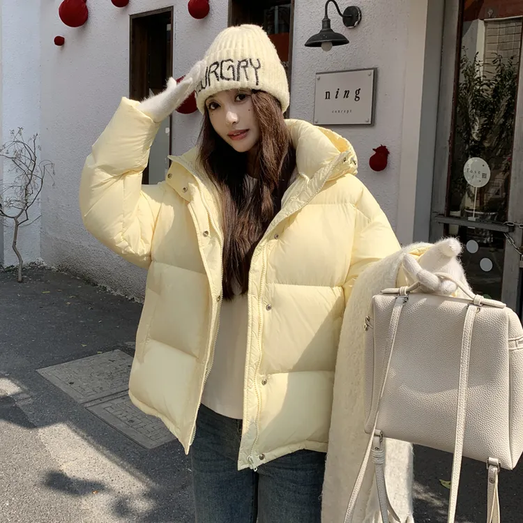 叁个黄95白鸭绒羽绒服女短款连帽2025冬季小个子加厚宽松休闲外穿