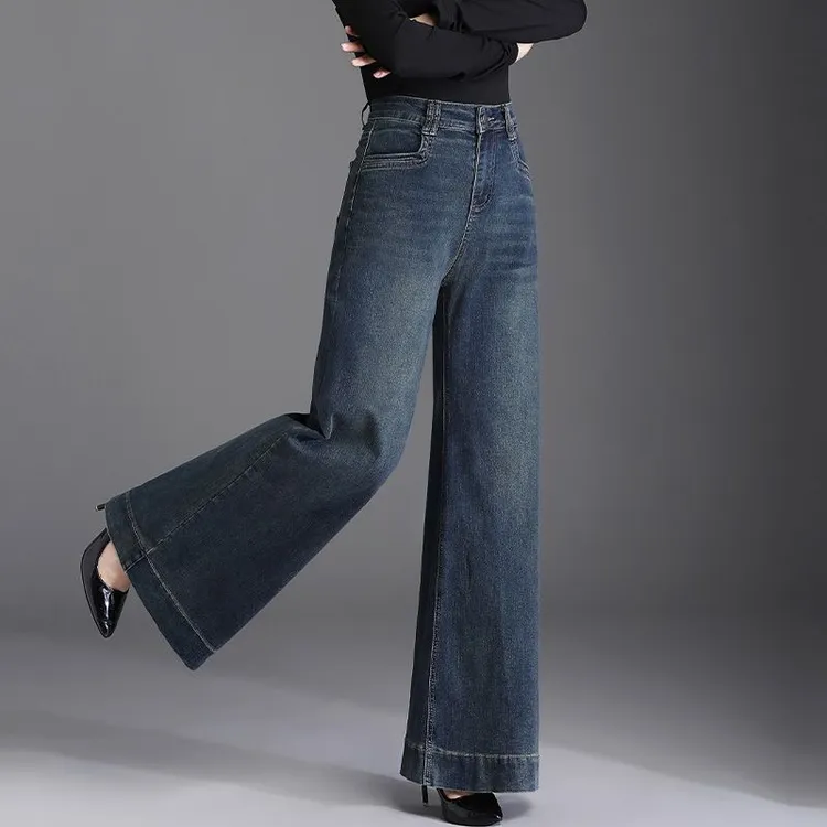 阔腿牛仔女裤显瘦宽松筒裤长裤高腰2025年春秋新款简约复古牛仔裤