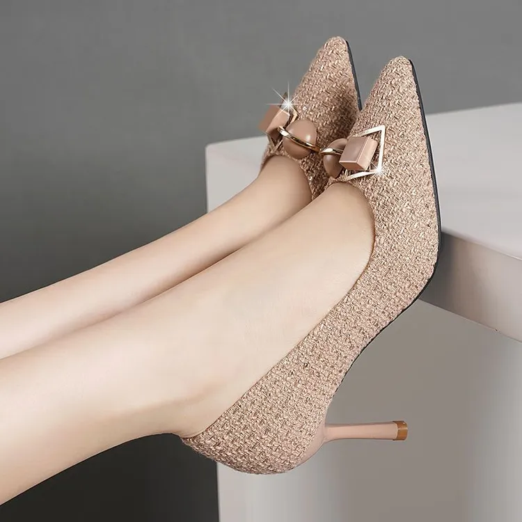 2024秋冬新款高跟鞋女礼服宴会春秋时尚百搭仙女风尖头气质高跟鞋