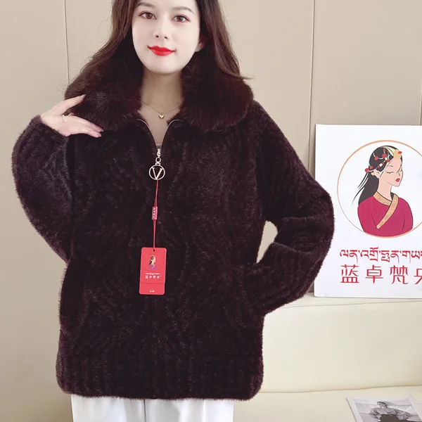 蓝卓梵央2024年9871冬装毛领可取拉链开衫女士保暖加厚不起球外套