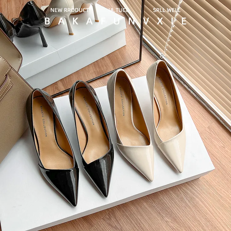 清风与鹿●高跟鞋女细跟尖头2025夏季女鞋不累脚通勤浅口漆皮单鞋