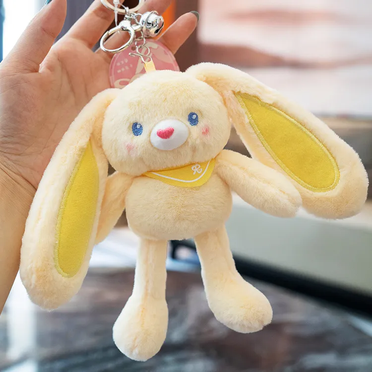 爆款可爱抽拉兔子正版伸缩拉耳兔黄色钥匙扣毛绒玩偶兔子公仔挂件