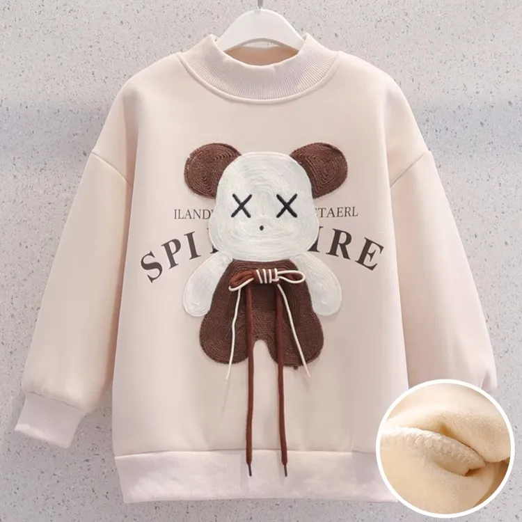 女童秋冬款加绒洋气卫衣2023中大儿童装女孩一体绒上衣打底衫冬季