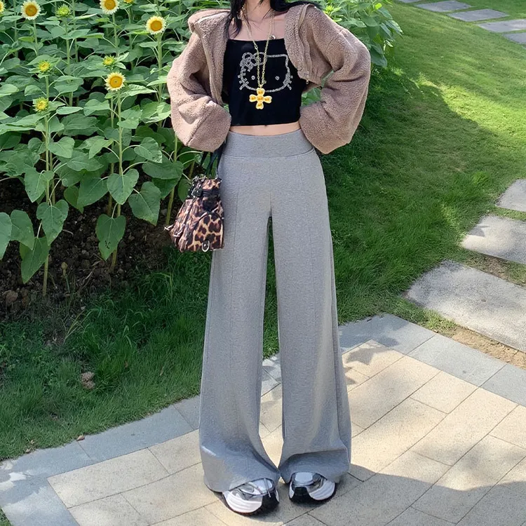 美式阔腿休闲裤女春装2025新款爆款高腰宽松显瘦直筒拖地裤子时尚
