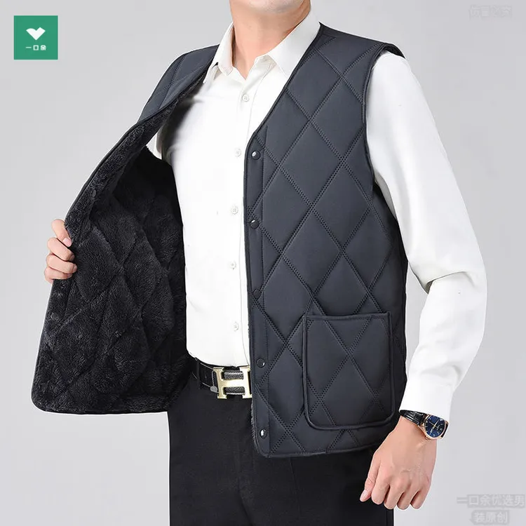 简约修身宽松时尚设计2024新款男士马甲加绒加厚保暖背心中老年装
