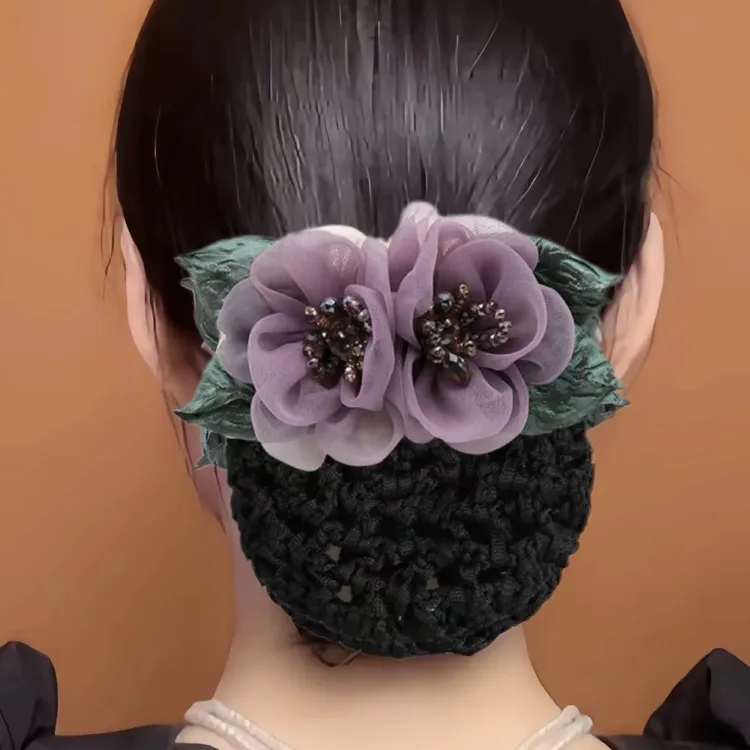 韩版气质花朵发网职业头花盘发网兜女后脑勺发夹头饰