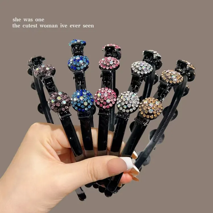 高颅顶发箍女碎发整理神器水钻带齿防滑编发发箍网红夹子头饰发夹