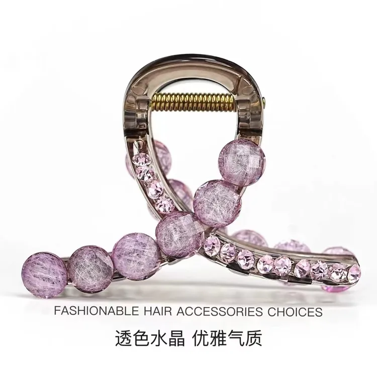 新中式青色水晶抓夹透色后脑勺盘发抓夹女通用时尚百搭抓夹