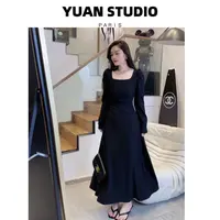 YUAN STUDIO 【香榭丽舍】秋冬法式收腰小黑裙赫本连衣裙 C29032
