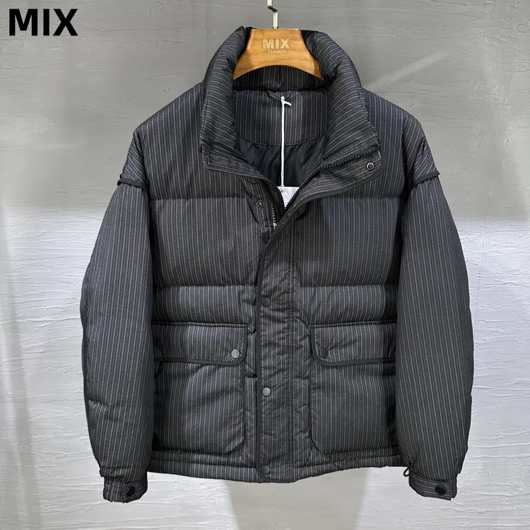 2024冬季撞色条纹白鹅绒羽绒服高端轻奢潮流男款加厚90绒外套599