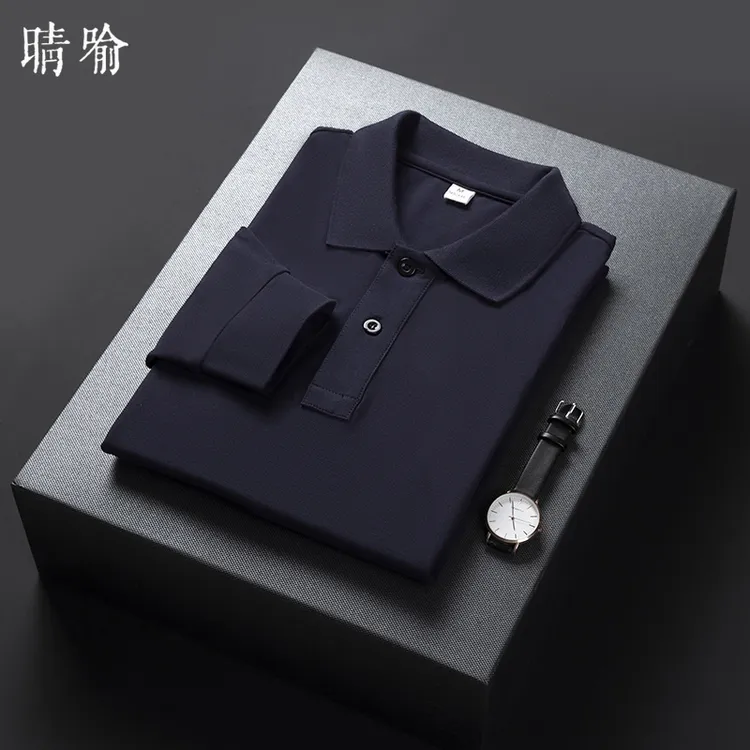 高端商务秋冬长袖polo衫95棉休闲时尚翻领男士加大码纯色T恤百搭