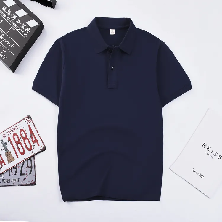 夏季男士polo衫高级休闲透气宽松速干半袖纯色透气棉商务翻领蓝色