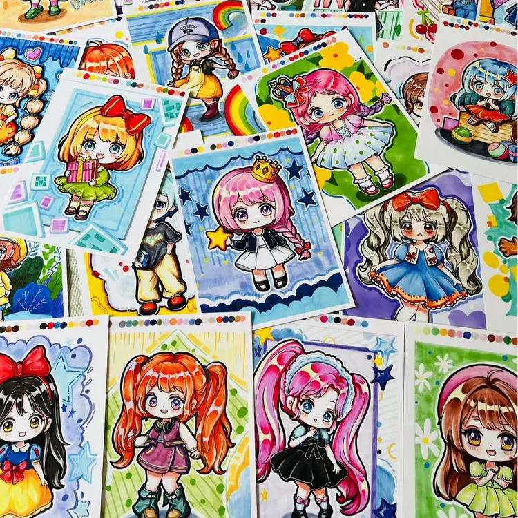 Q版动漫临摹卡，色彩美丽，画室必备，原创手绘， 有带绘画步骤图
