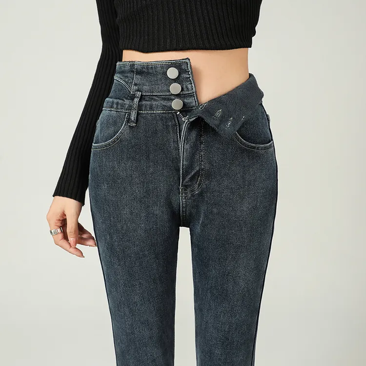 加绒牛仔裤女秋冬外穿2024年冬季新款爆款高腰弹力铅笔打底小脚裤