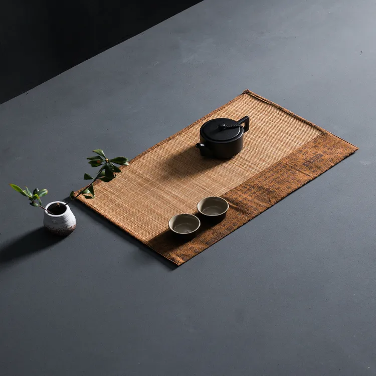 家用干泡竹席手工防滑茶布垫禅意中式国风香道席隔热茶杯垫茶壶垫