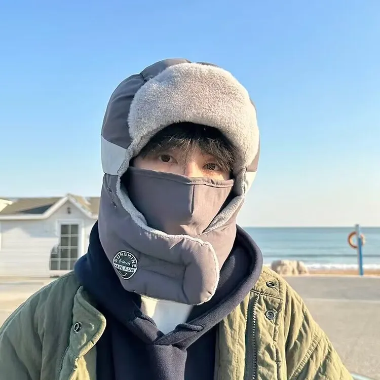 帽子男款冬天保暖骑行滑雪帽防寒防风面罩加绒加厚电动车棉帽雷锋