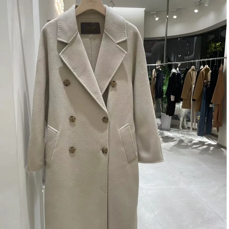 山羊世家秋冬宽松中长款女士时尚双面毛呢