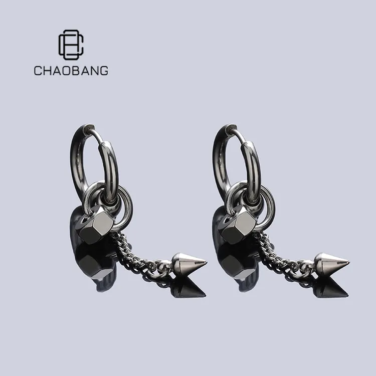 chaobang/潮邦 钛钢耳饰 圆锥长条链耳环小众个性耳饰高级感饰品