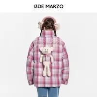 13DE MARZO男女同款 可拆卸格子刺绣复古外套休闲个性加厚羽绒服