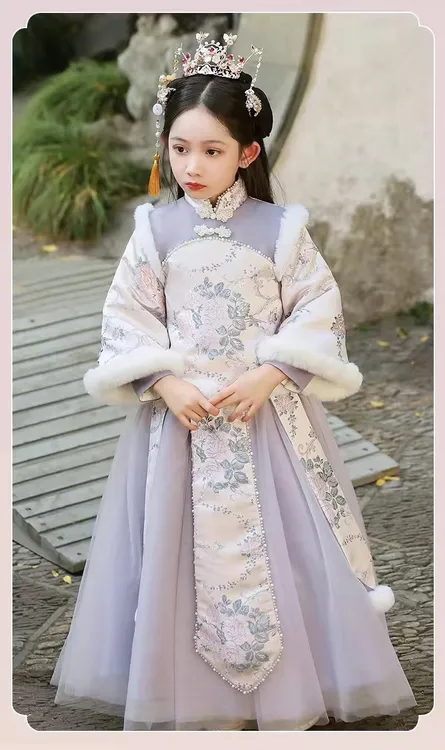 汉服儿童女冬装新款宝女童国风古装超仙气襦裙加厚毛领过年拜年服