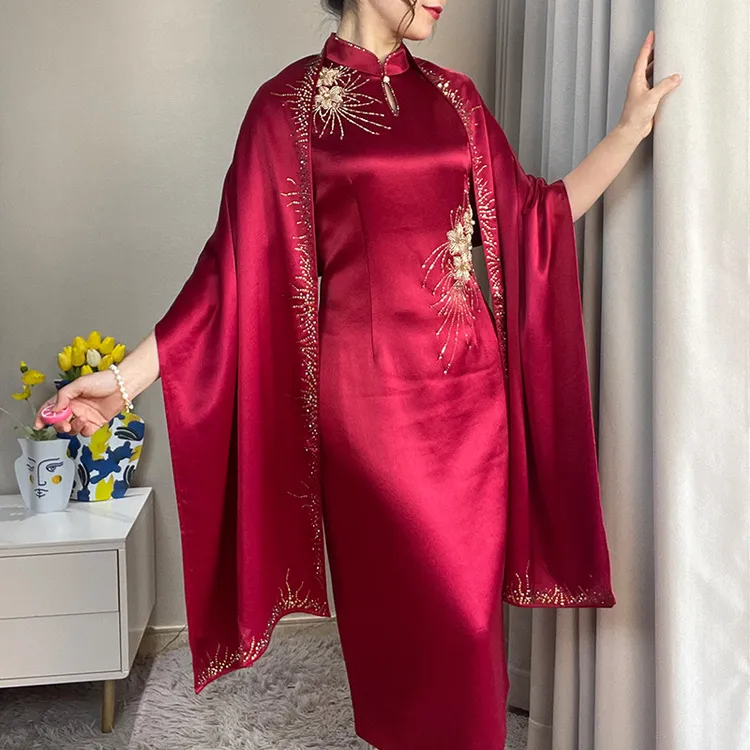 旗袍披肩婚礼妈妈外搭喜婆婆结婚婚宴礼服外套高档薄款红色醋酸女