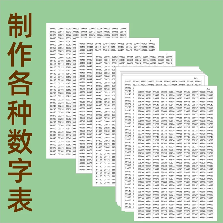 数字表挂图墙贴00000到99999所有五位数字的排列组合