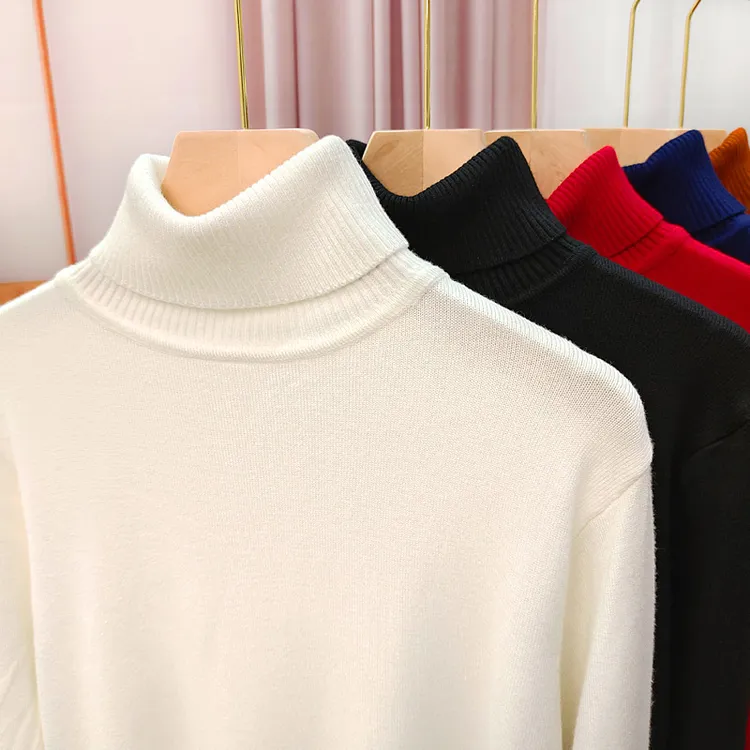 男士修身高领保暖白色毛衣秋冬季男毛线衣休闲纯色百搭针织毛衣衫