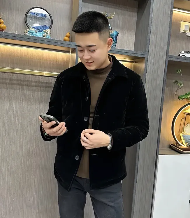 2025秋冬男士商务棉服新款纯色加厚翻领保暖行政棉衣韩版修身高档