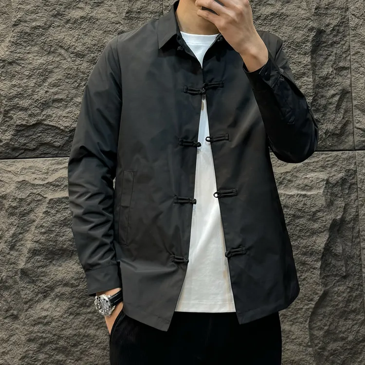 中国风盘扣翻领商务休闲中山装上衣外套春秋青年男款新中式外套潮