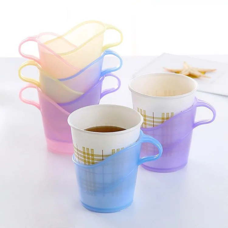 加厚一次性纸杯子杯托杯套加硬塑料茶杯托杯架隔热托透明水杯杯座
