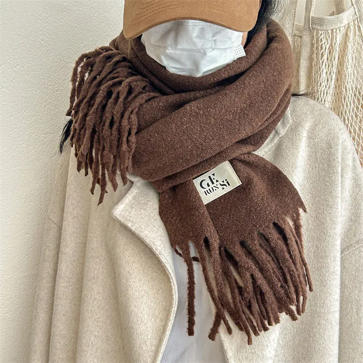 秋冬新款歌润思纯色仿羊绒流苏围巾加厚300克GERUNSI保