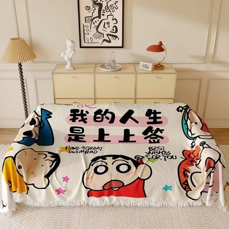卡通可爱蜡笔小新盖布全盖沙发垫套罩盖毯防滑防尘多人四季通用垫