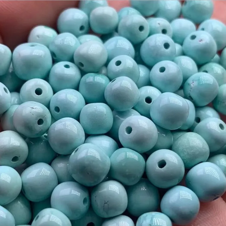 原矿高瓷天然绿松石老型桶珠散珠手串手链配珠【多样性发货一颗