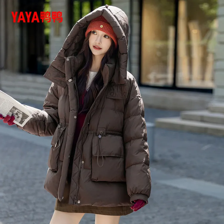 YAYA鸭鸭冬季时尚休闲百搭女士白鸭绒中长款羽绒服YE4B620142N
