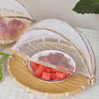 防虫筐竹编菜罩圆形家用餐桌罩透气竹编纱网手工编织编篮竹制