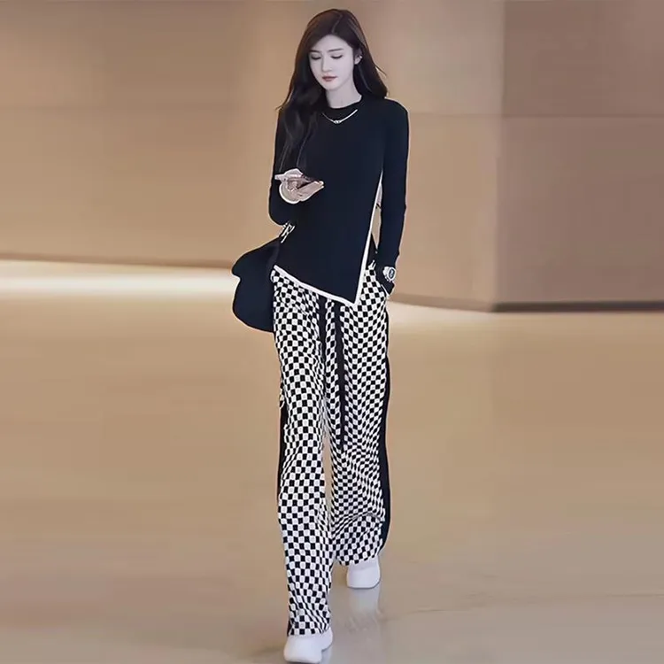 欧货时尚炸街休闲运动套装女春秋季2024新款减龄洋气阔腿裤两件套