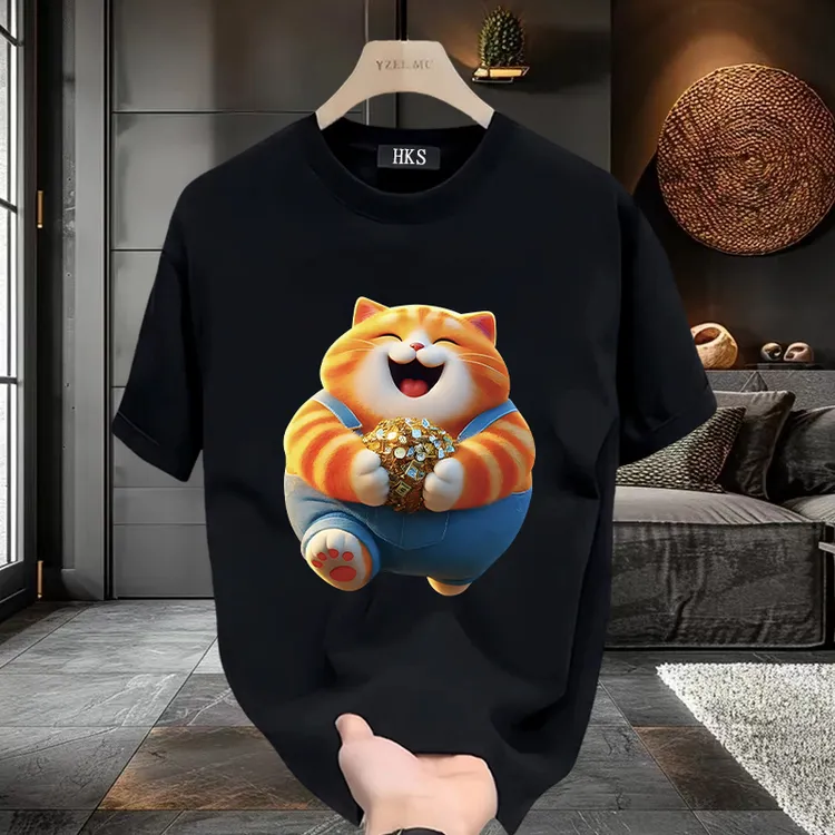 美式休闲日常百搭黑色短袖体恤衫男夏季宽松圆领纯棉五分半袖上衣